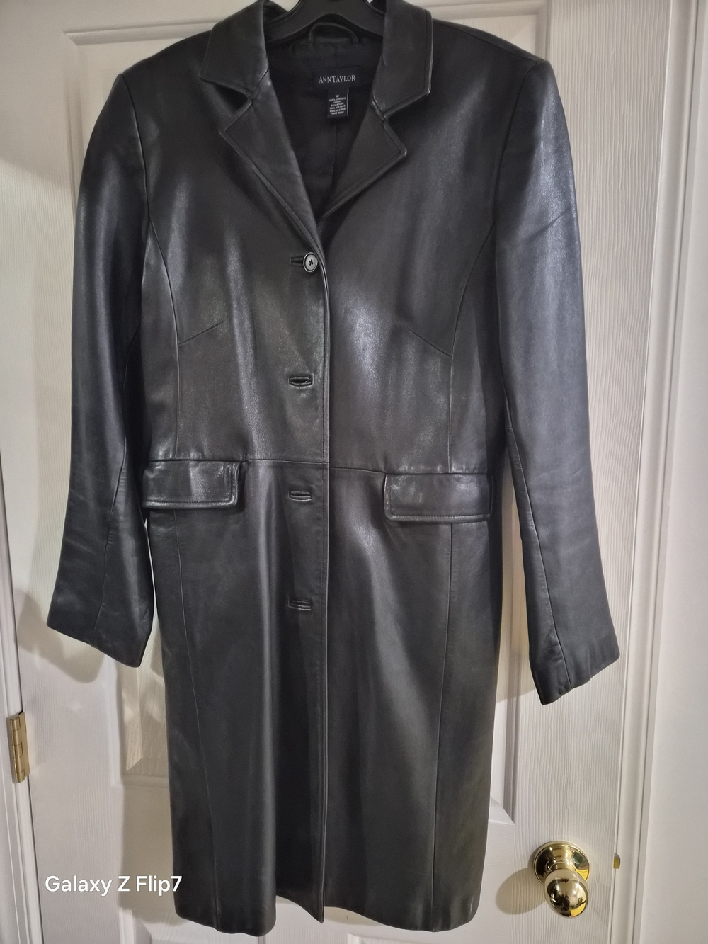Ann Taylor Black Leather Longline Blazer Coat